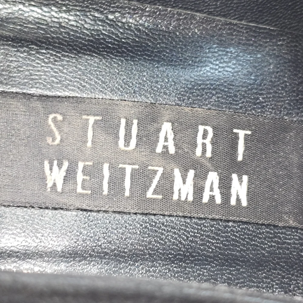 STUART WEITZMAN BLACK SUEDE BLOCK HEELED LOAFER CHAIN DETAIL WOMENS SIZE 7